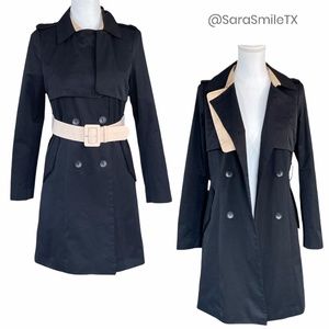 KELLY AUSTRALIA Black Belted Double-Breasted Trench Raincoat - NWOT